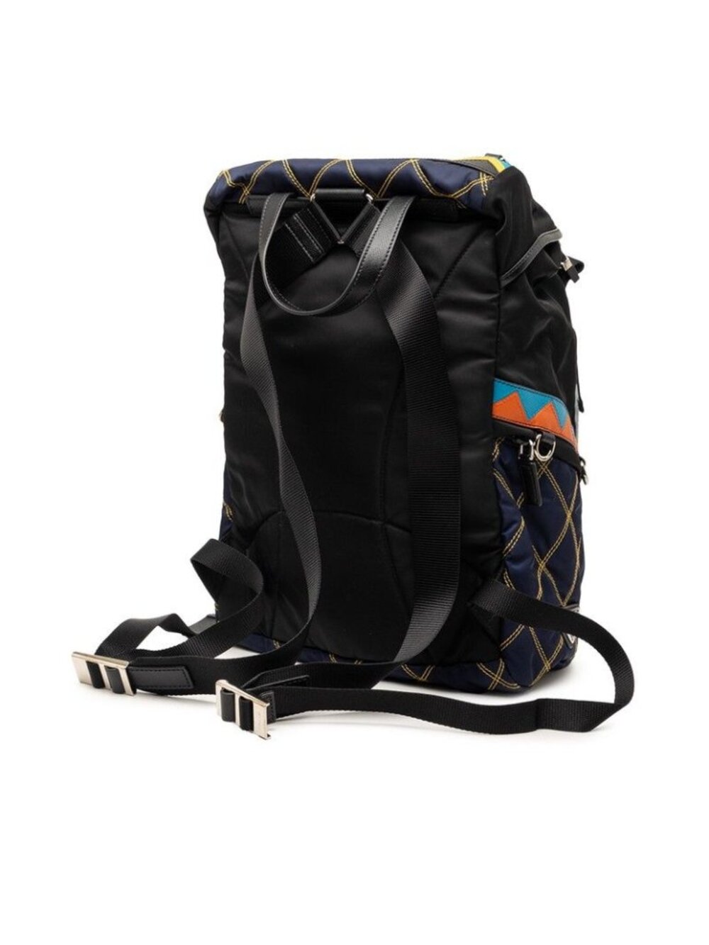 Prada Patchwork Quilted Backpack Black Multicolor Nylon Saffiano Leather - Picture 2 of 6